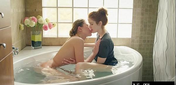  Sexy Kalisy gets extra wet in the bath with lesbian lover Adel C